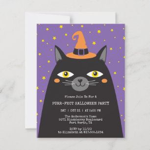 Cute Black Cat Kids Halloween Party Invitation