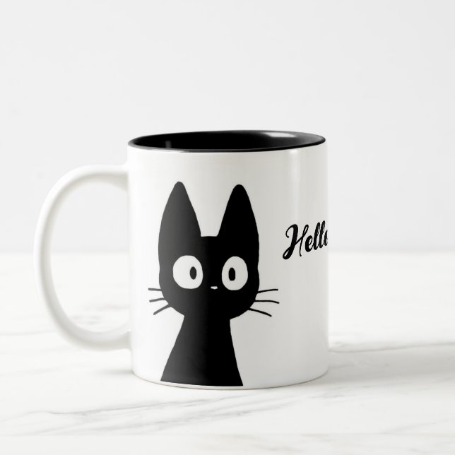 Cute Black Cat Mug - Drôle Hello Hooman Coffee Cup (Gauche)