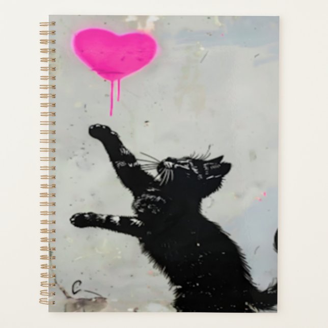 Cute Black Cat Playing with A Pink Heart (Devant)