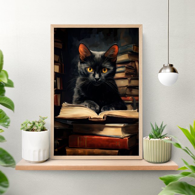 Cute Black Cat Reading a Book Poster (Créateur téléchargé)