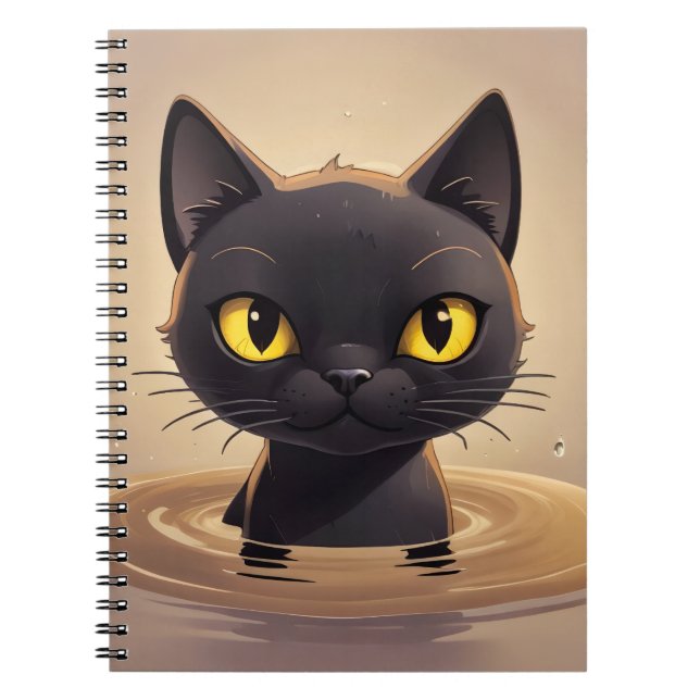 Cute Black Cat Swimming Journal Art (Devant)