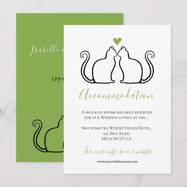 Cute Black Cats Green Heart Mariage Hébergement (Devant / Derrière)
