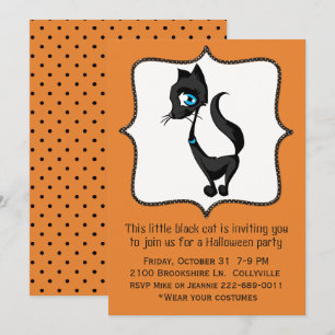 Cute Black Chat Halloween Fête Invitation