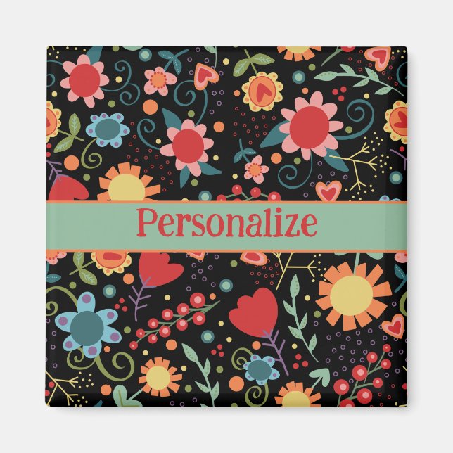 Cute Black Floral Motif amusant Inspirivity Magnet (Devant)