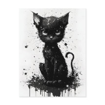 Cute Black Kitten Enk Imprimer Goth Carte postale