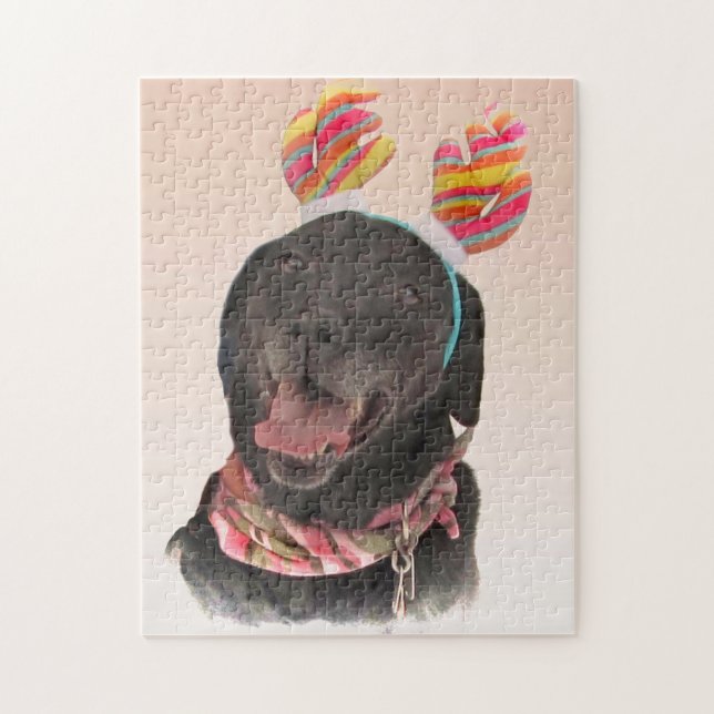 Cute Black Labrador Retriever Chien Puzzle (Vertical)