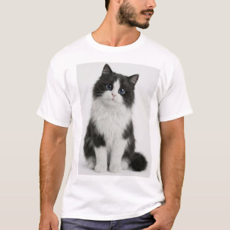 Cute Black White Cat T-Shirt | Fluffy Cat Lover Te