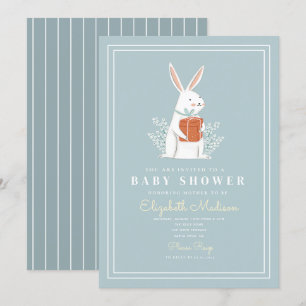 Cute Blanc Bunny Blue Baby shower Invitation