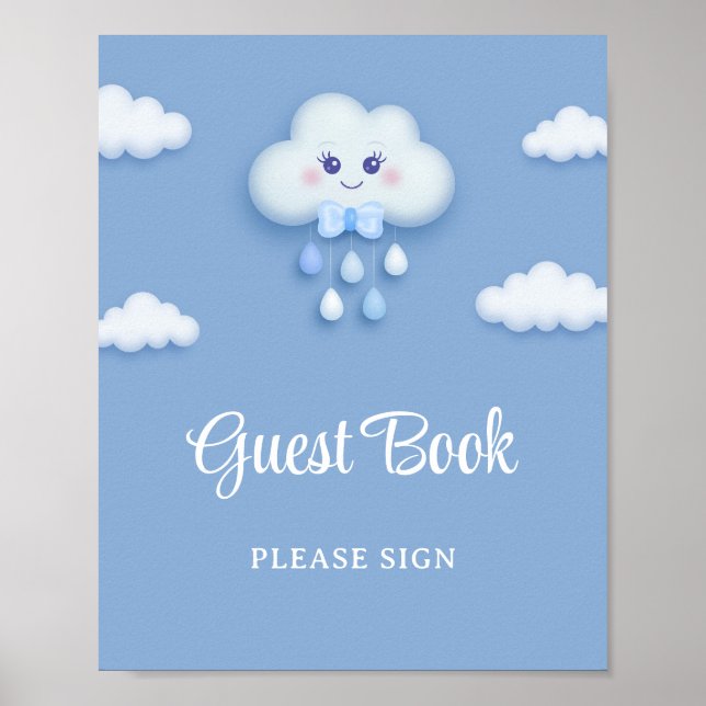 Cute blanc nuage fluffé neuf bleu pâle livre d'or (Devant)