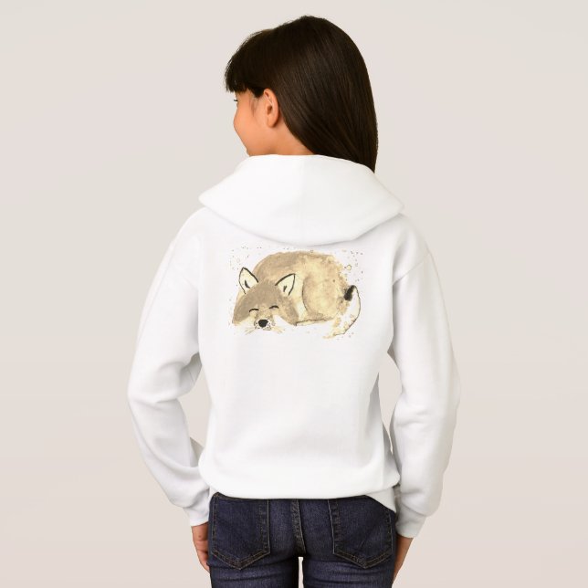 Cute blanc renard aquarelle Forêt Fille sauvage (Dos entier)