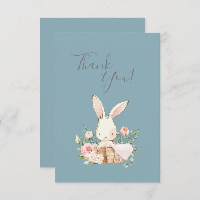 Cute bleu Aquarelle Bunny Baby shower Merci (Devant / Derrière)