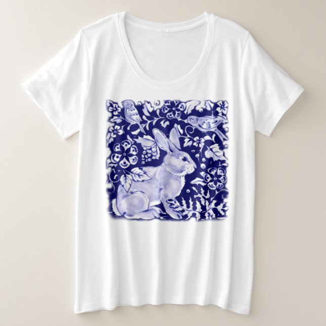 Cute bleu foncé Lapin Bois Oiseau Floral Unique (Design devant)