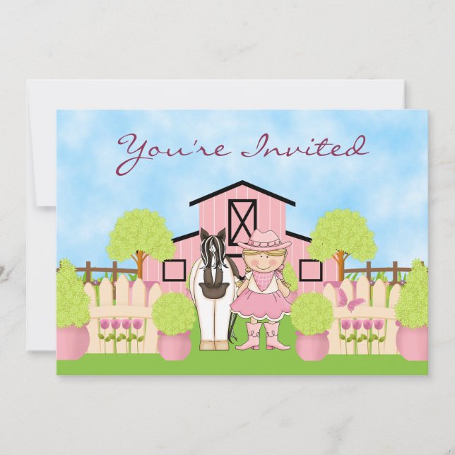 Cute Blond Cowgirl et Paint Horse Invitation d'ann (Devant)