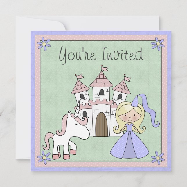 Cute Blond Princess et Unicorn Invitation d'annive (Devant)