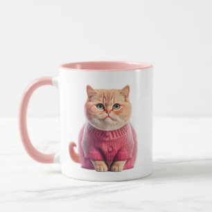 Cute Blonde Chat Mug avec manteau rose - "Purrr"