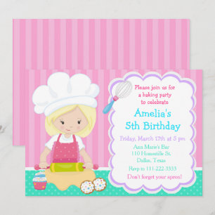 Cute Blonde Fille Baking Invitation de fête d'anni
