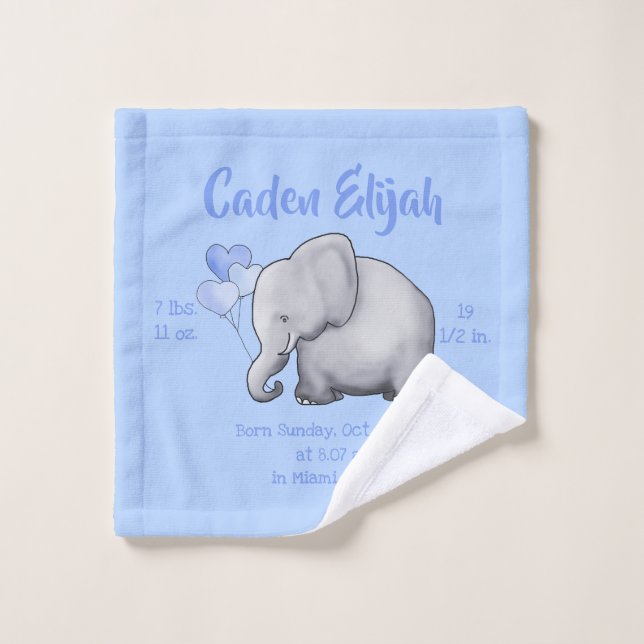 Cute Blue Baby Boy Naissance Stat Elephant Nursery (Gant de toilette)