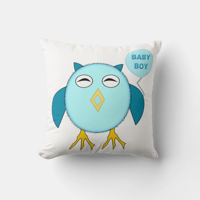 Cute Blue Baby Boy Owl Coussin (Recto)