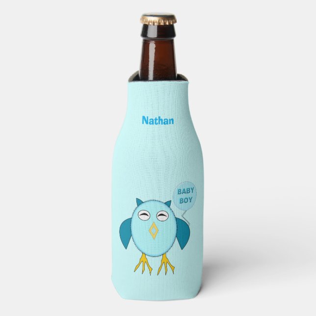 Cute Blue Baby Boy Owl Glacière bouteille (Bottle Devant)