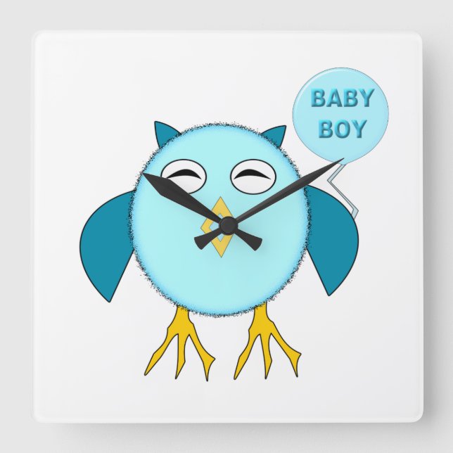 Cute Blue Baby Boy Owl Horloge murale (Recto)