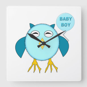 Cute Blue Baby Boy Owl Horloge murale