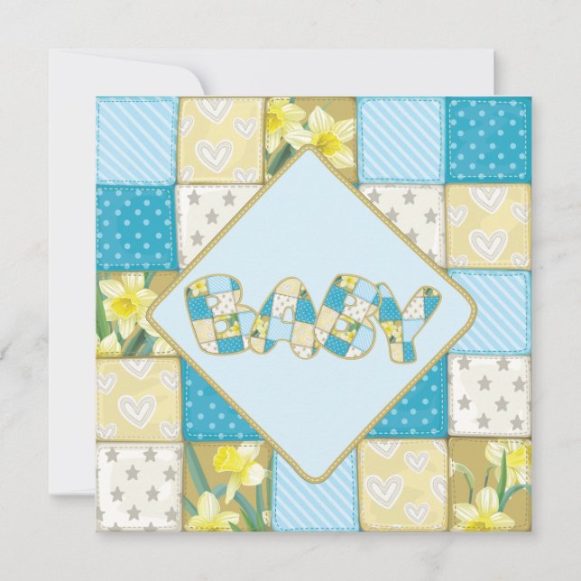 Cute Blue Baby Quilt Baby shower invitation (Devant)