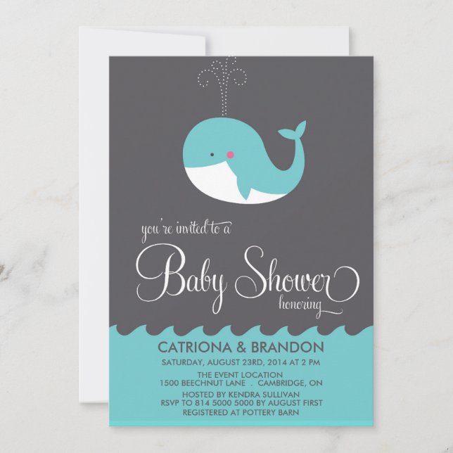 Cute Blue Baby Whale Baby shower Invitation (Devant)