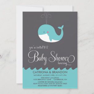 Cute Blue Baby Whale Baby shower Invitation