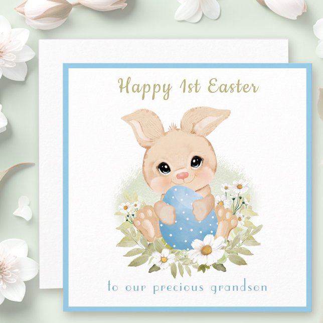 Cute Blue Bunny Grandson Première carte de Pâques (Cute Blue Bunny Grandson First Easter Card)