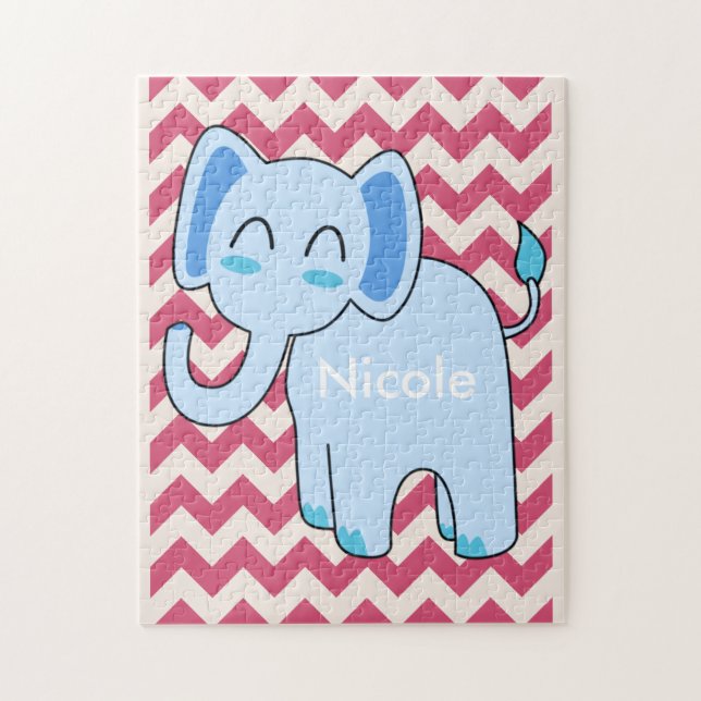 Cute Blue Elephant Chevrons Puzzle (Vertical)