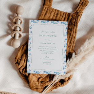 Cute Blue Floral Pattern Baby shower Invitation