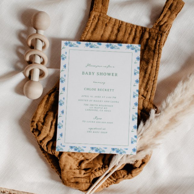 Cute Blue Floral Pattern Baby shower Invitation (Créateur téléchargé)