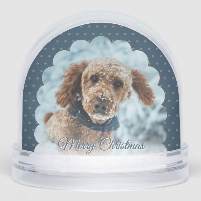 Cute Blue Frame Dog Photo Snow Globe (Avant)
