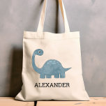 Cute Blue Grey Dinosaur Sac fourre-tout personnali<br><div class="desc">Ce sac fourre-tout pour enfants présente une jolie illustration d'un dinosaure bleu gris. Personnalisez-le avec le nom de votre enfant en lettres noires. Ça fait un grand sac de livre !</div>