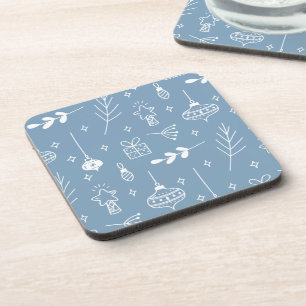 Cute Blue Grey Line Art Dessous de verre de Noël