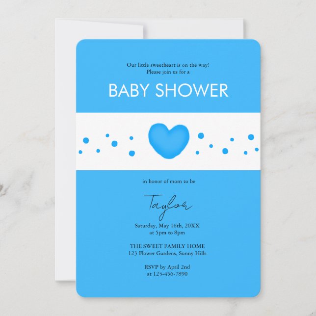 Cute Blue Heart Baby Shower Invitation (Devant)