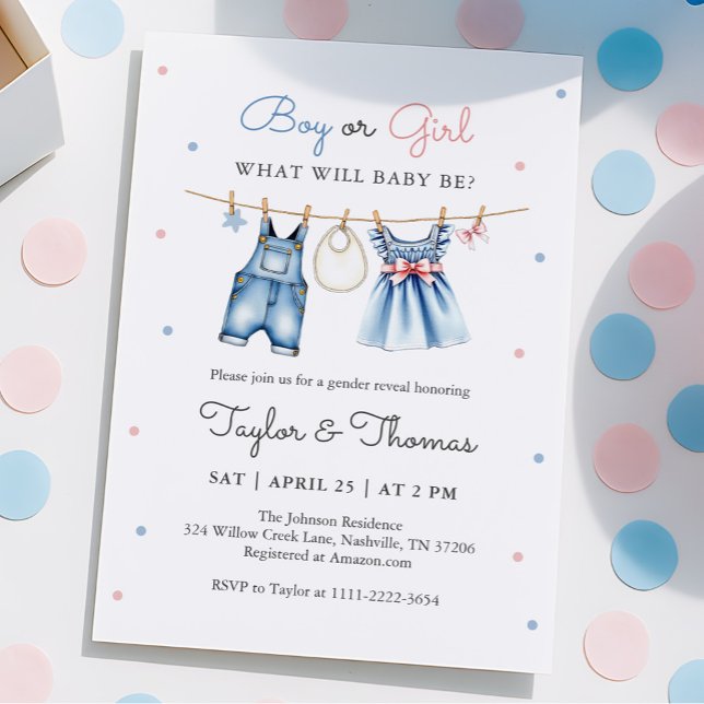 Cute Blue Jean Baby Genre Reveillez Invitation (Créateur téléchargé)