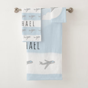 Cute Blue Kids Blue Avion Voyage Design & Nom