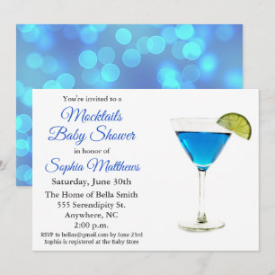 Cute Blue Mocktails Baby Shower Boy Invitation