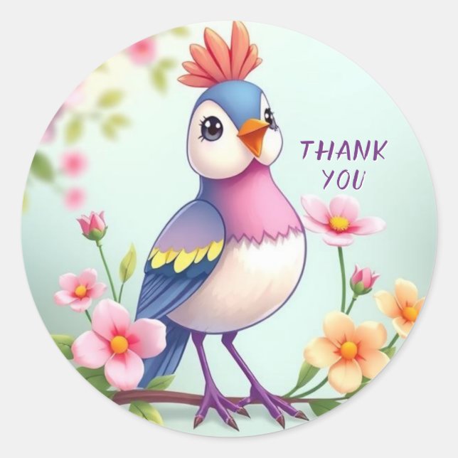 Cute Blue Pink Bird Floral Sticker (Devant)