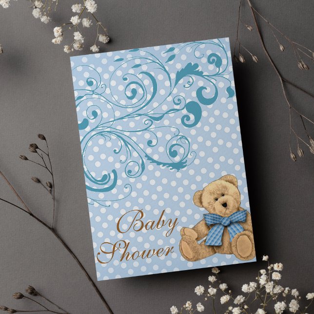 Cute Blue Pois Baby shower Invitation (Cute Blue Polka Dots BaBy Shower )