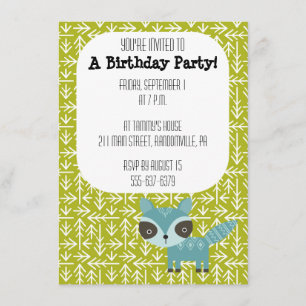 Cute Blue Raccoon Party Invitation