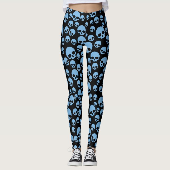 Cute Blue Random Skuls Motifs Leggings (Devant)