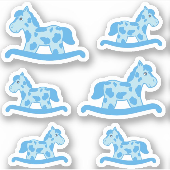 Cute Blue Rocking Horse Dessin Kids Sticker (Devant)