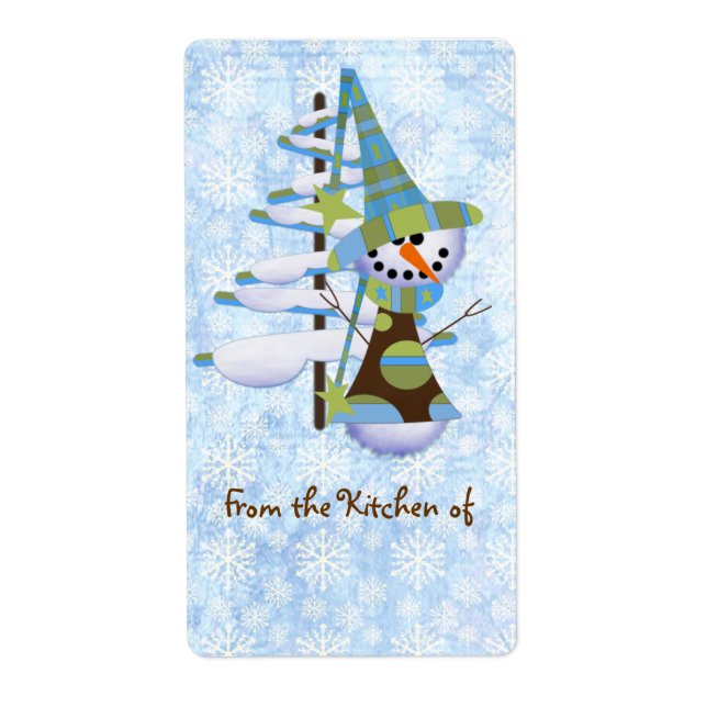 Cute Blue Snowman Noël Cuisine Étiquette (Devant)
