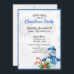 Cute Blue Snowman Noël Invitation<br><div class="desc">Fête Noël ou à tout moment pendant la saison des fêtes d'hiver avec ces invitations qui vous permettent de re-écrire pour votre événement unique. Un mignon bonhomme de neige, habillé de casquette bleu, foulard et gants, est présenté avec des sucres de canne, des boucs à feuillage persistant et des ornements...</div>