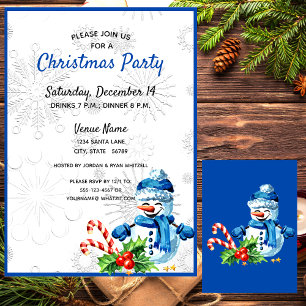 Cute Blue Snowman Noël Invitation
