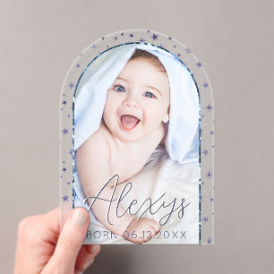 Cute Blue Stars Photo Baby Boy Faire-part de naiss