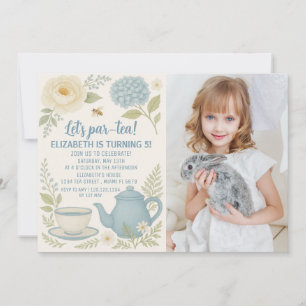 Cute Blue Tea Party Anniversaire Invitation