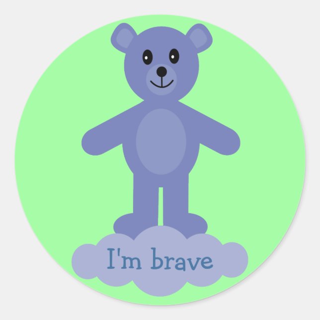Cute Blue Teddy Bear Je suis Brave Stickers Récomp (Devant)